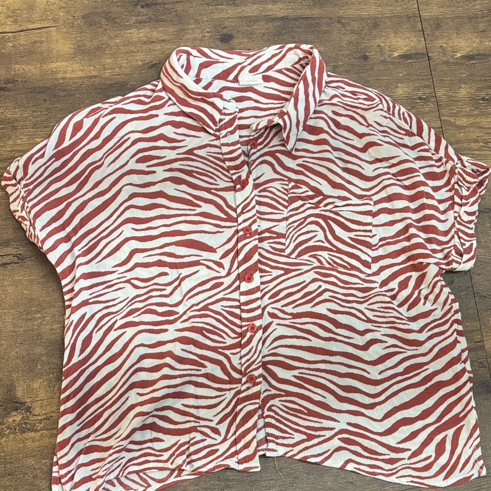 By Together Red and Cream Zebra Print Top